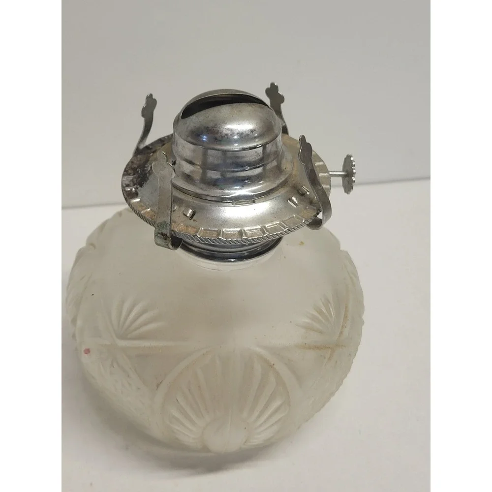 Vtg Frosted‎ Glass Oil Lamp Starburst Pattern Model No 288 Clear Chimney 12.5in